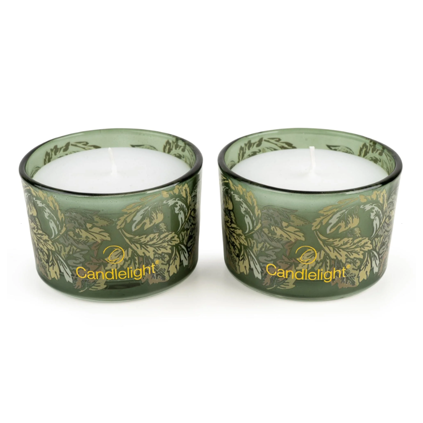 Set of 2 Glass Candles - Acanthus Forest-Homeware-Candlelight-Thursford Enterprises Ltd.
