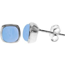 Earrings - Squircle Blue Chalcedony Studs