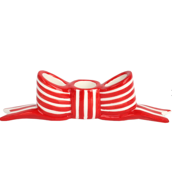 Candle Holder Ceramic Red Bow-Homeware-Talking Tables-Thursford Enterprises Ltd.