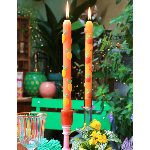 Candles Orange & Yellow Citrus Fruit Dinner - 2 Pack-Homeware-Talking Tables-Thursford Enterprises Ltd.