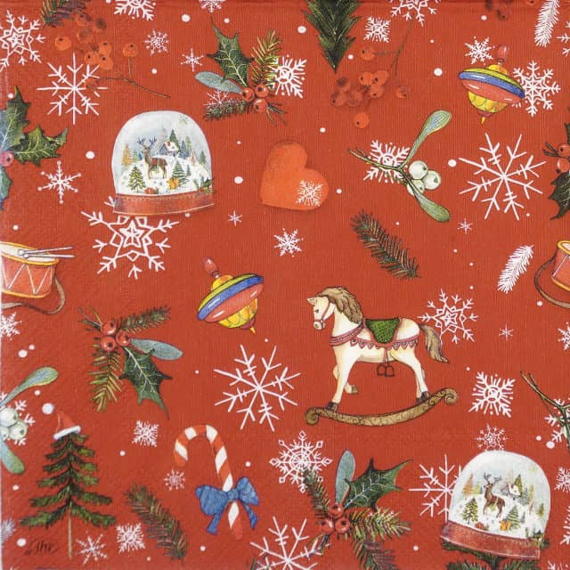 Paper Napkins Snow Globe all over Red