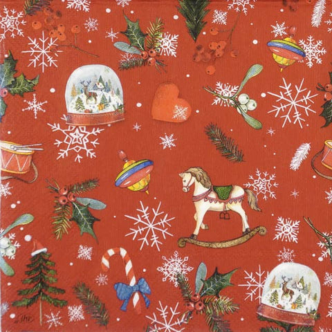 Paper Napkins Snow Globe all over Red
