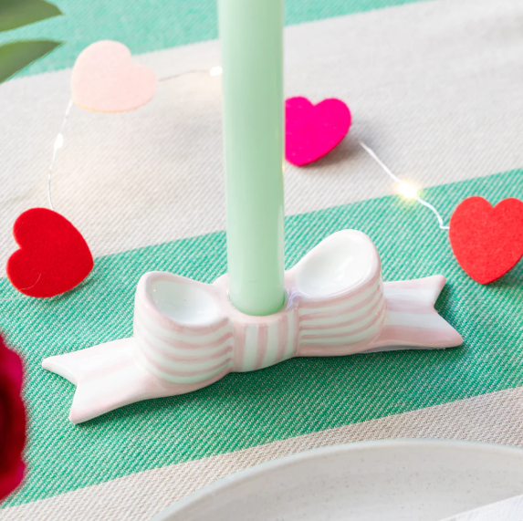 Candle Holder Ceramic Pink Bow-Homeware-Talking Tables-Thursford Enterprises Ltd.