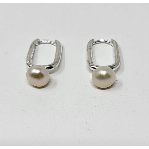 Earrings - Silver Hoops & Freshwater Pearl