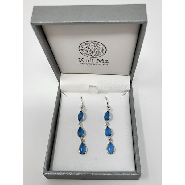 Earrings - Blue Chalcedony Triple Teardrop-Jewellery-Kali Ma Designs-Thursford Enterprises Ltd.