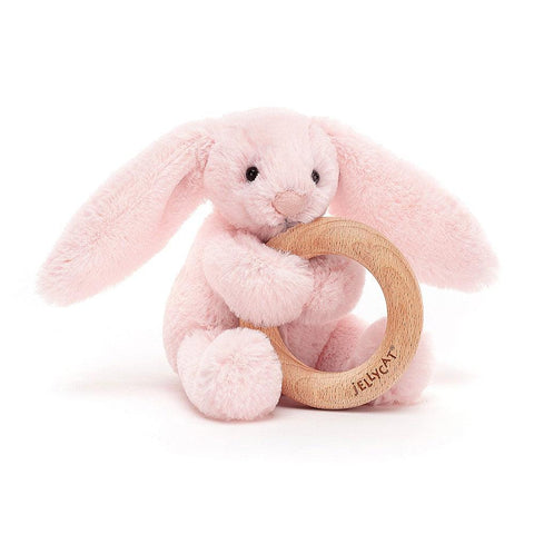 Bashful Pink Bunny Wooden Ring toy-Baby Gifts-Jellycat-Thursford Enterprises Ltd.