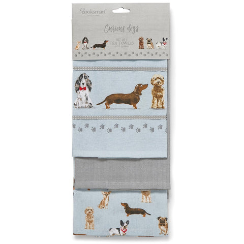 Curious Dogs Tea Towels pack 3-Homeware-City Look-Thursford Enterprises Ltd.