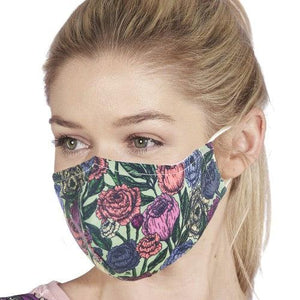 Face Cover Non Medical Fashion Face Mask Green Peonies-Accessory-Eco-Chic-Thursford Enterprises Ltd.